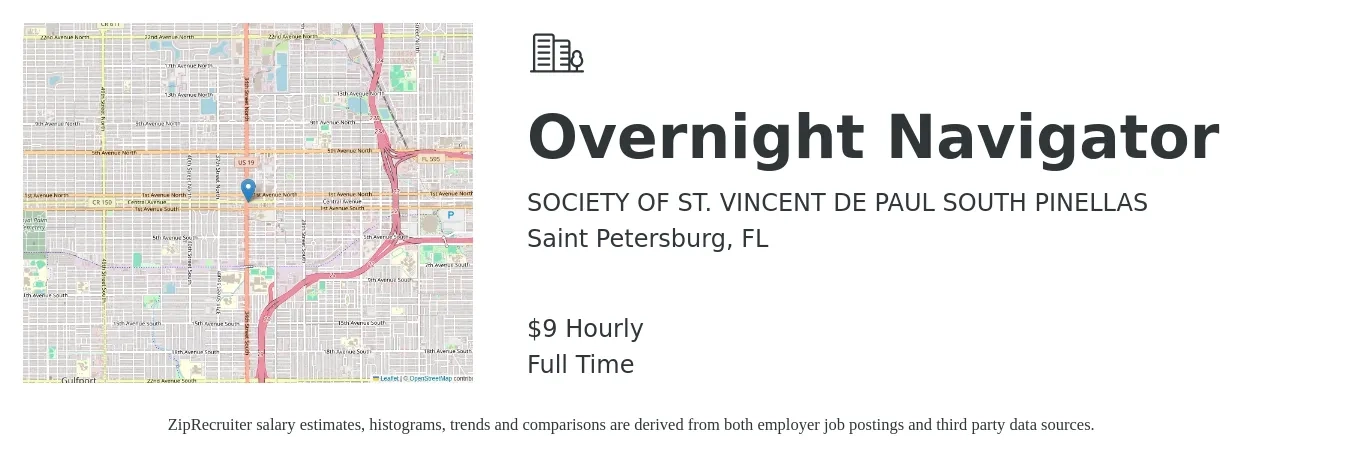 SOCIETY OF ST. VINCENT DE PAUL SOUTH PINELLAS job posting for a Overnight Navigator in Saint Petersburg, FL with a salary of $10 Hourly with a map of Saint Petersburg location.