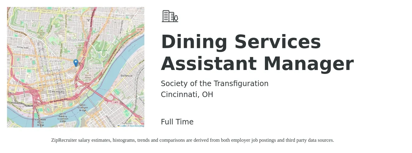 Society of the Transfiguration job posting for a Dining Services Assistant Manager in Cincinnati, OH with a map of Cincinnati location.