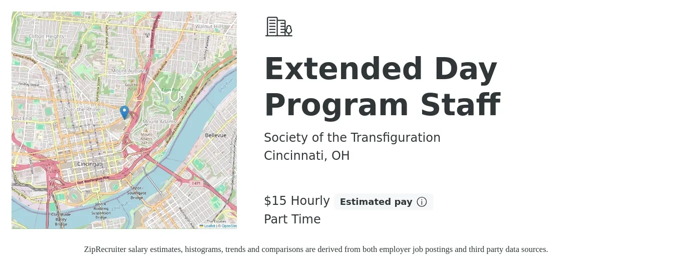 Society of the Transfiguration job posting for a Extended Day Program Staff in Cincinnati, OH with a salary of $16 Hourly with a map of Cincinnati location.