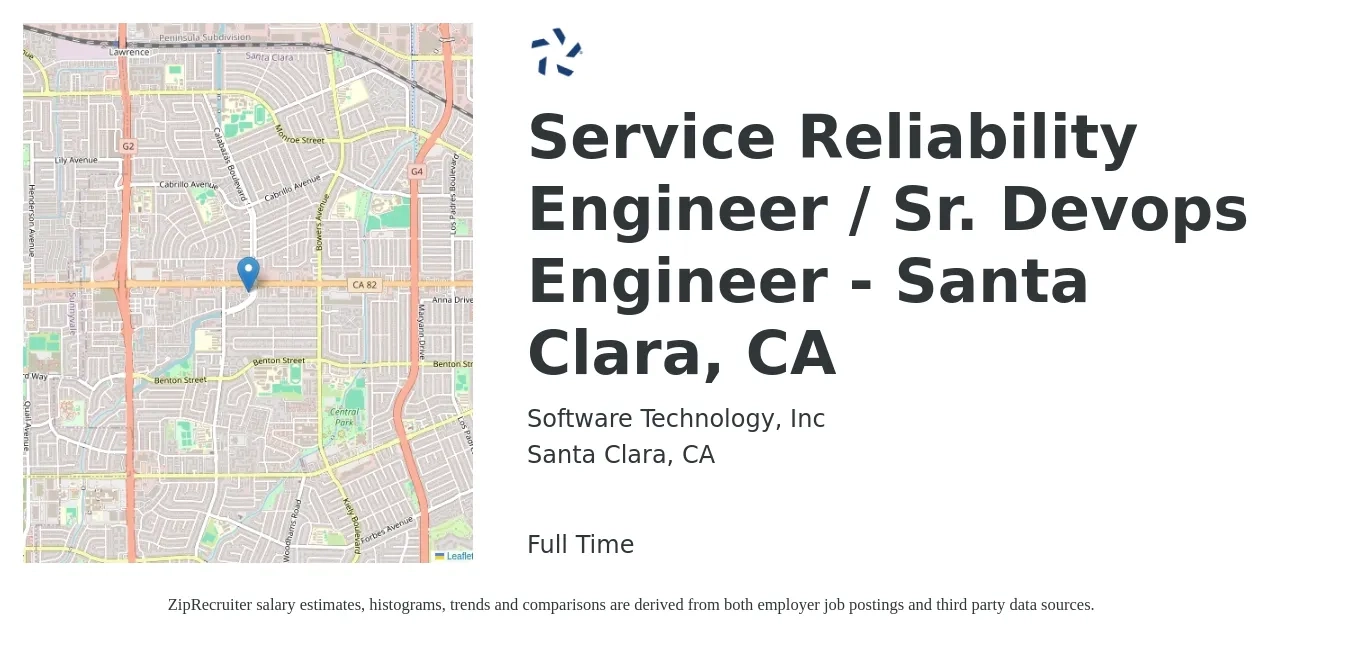 Software Technology, Inc job posting for a Service Reliability Engineer / Sr. Devops Engineer - Santa Clara, CA in Santa Clara, CA with a salary of $67 to $89 Hourly with a map of Santa Clara location.