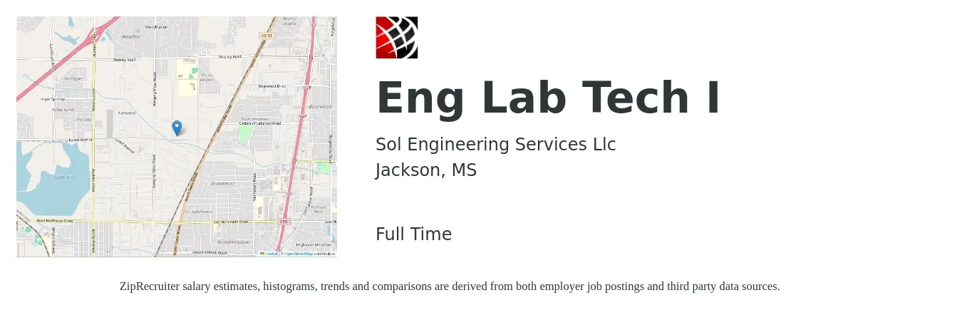 Sol Engineering Services Llc job posting for a Eng Lab Tech I in Jackson, MS with a salary of $21 to $32 Hourly with a map of Jackson location.