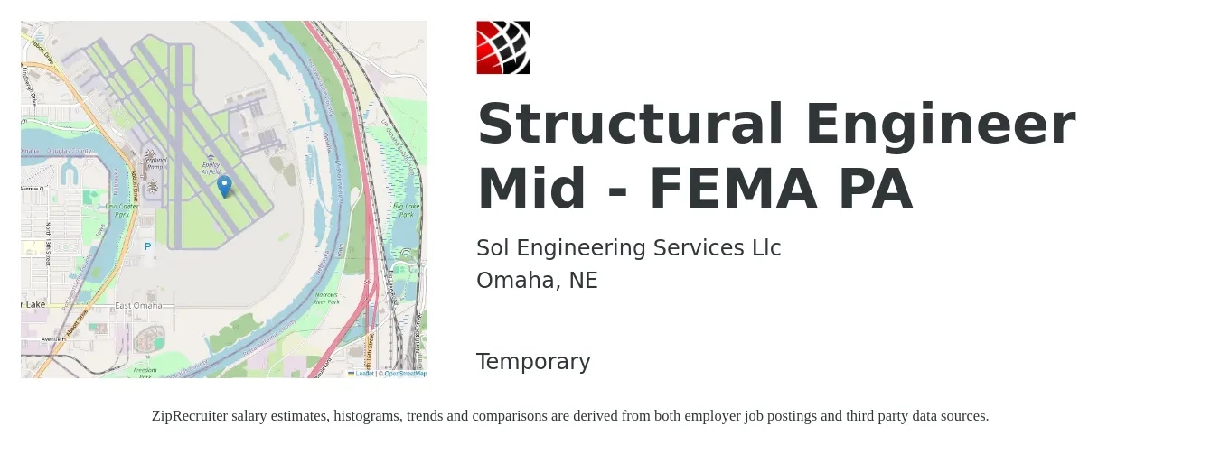 Sol Engineering Services Llc job posting for a Structural Engineer Mid - FEMA PA in Omaha, NE with a salary of $74,500 to $105,200 Yearly with a map of Omaha location.