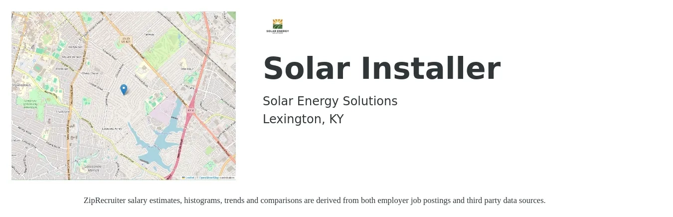 Solar Energy Solutions job posting for a Solar Installer in Lexington, KY with a salary of $20 to $27 Hourly with a map of Lexington location.