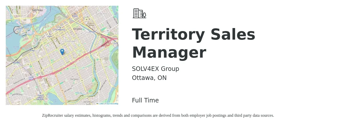 SOLV4EX Group job posting for a Territory Sales Manager in Ottawa, ON with a map of Ottawa location.