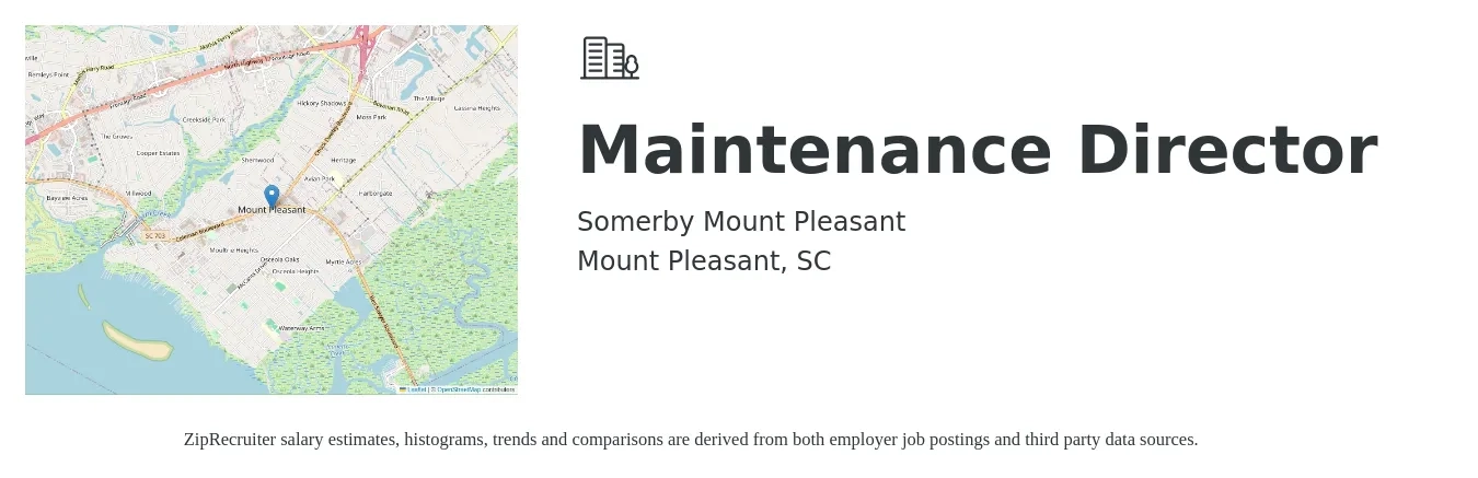 Somerby Mount Pleasant job posting for a Maintenance Director in Mount Pleasant, SC with a salary of $75,000 Hourly with a map of Mount Pleasant location.