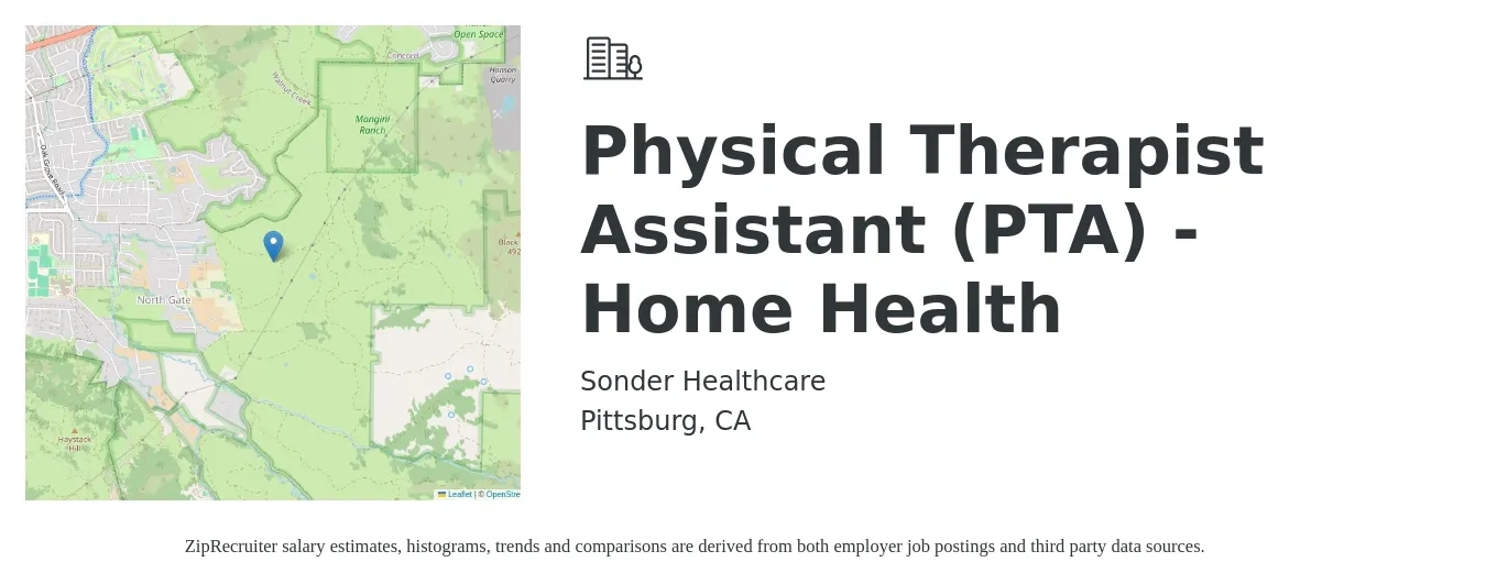 Sonder Healthcare job posting for a Physical Therapist Assistant (PTA) - Home Health in Pittsburg, CA with a salary of $90 Hourly with a map of Pittsburg location.