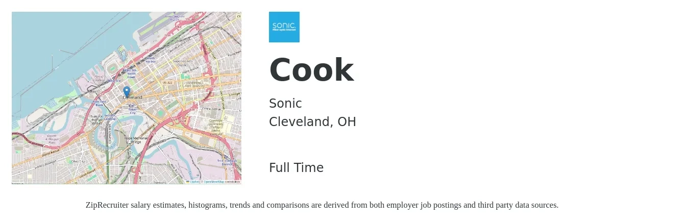 Sonic job posting for a Cook in Cleveland, OH with a salary of $14 to $18 Hourly with a map of Cleveland location.
