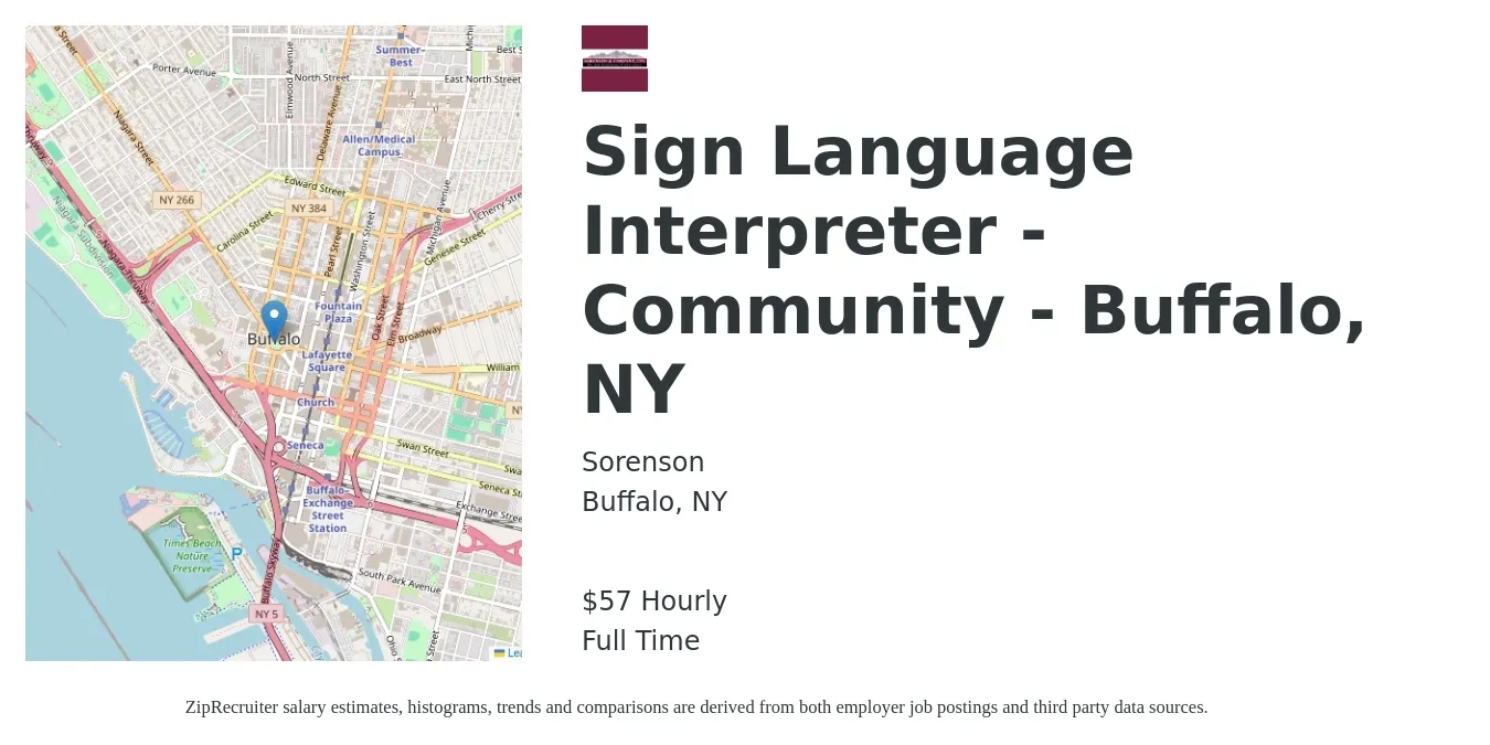 Sorenson job posting for a Sign Language Interpreter - Community - Buffalo, NY in Buffalo, NY with a salary of $60 Hourly with a map of Buffalo location.