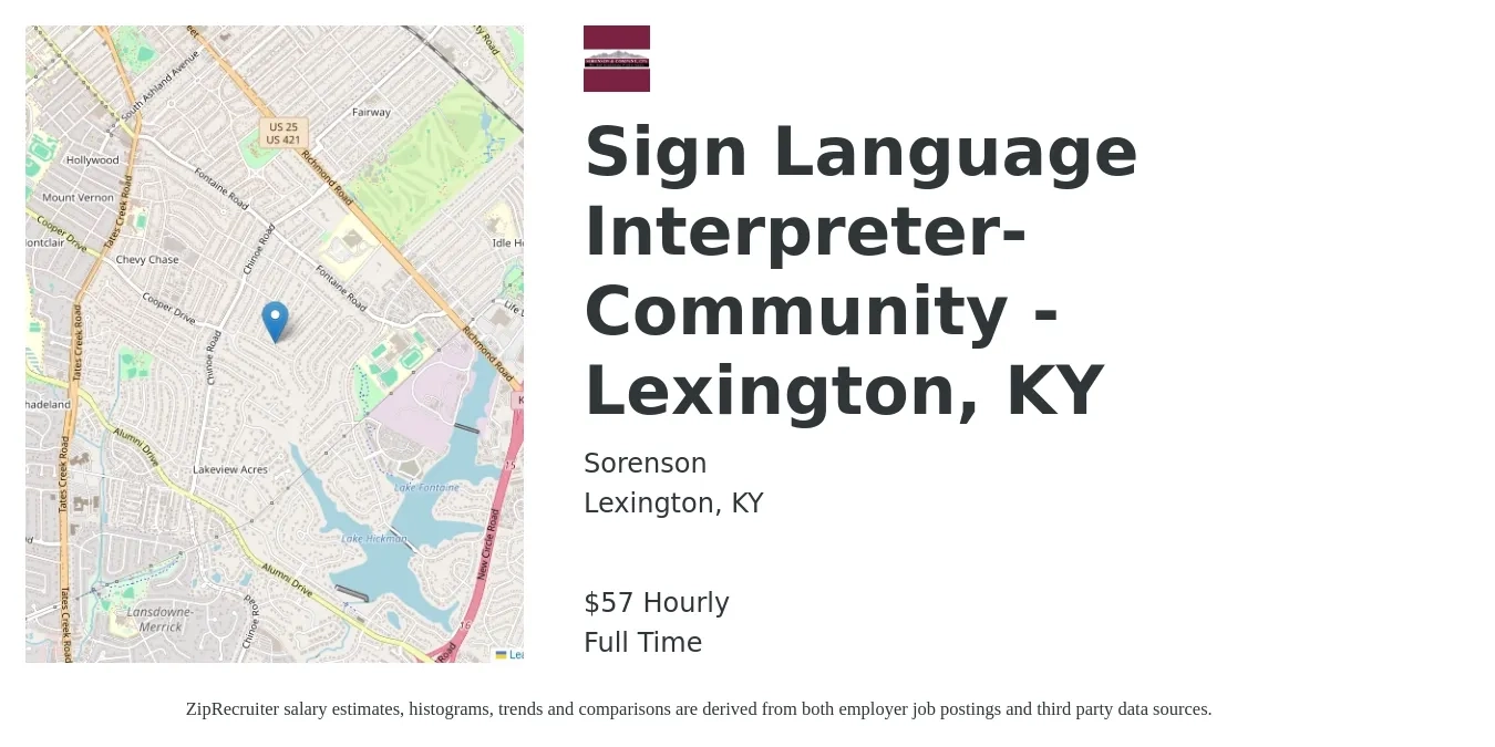 Sorenson job posting for a Sign Language Interpreter- Community - Lexington, KY in Lexington, KY with a salary of $60 Hourly with a map of Lexington location.