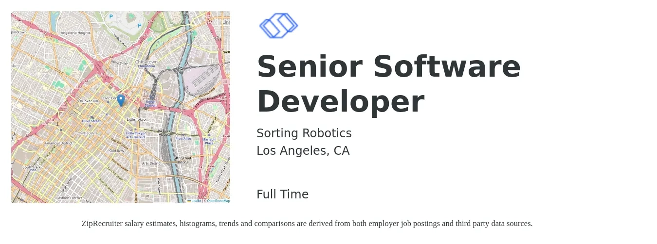 Sorting Robotics job posting for a Senior Software Developer in Los Angeles, CA with a salary of $57 to $75 Hourly with a map of Los Angeles location.