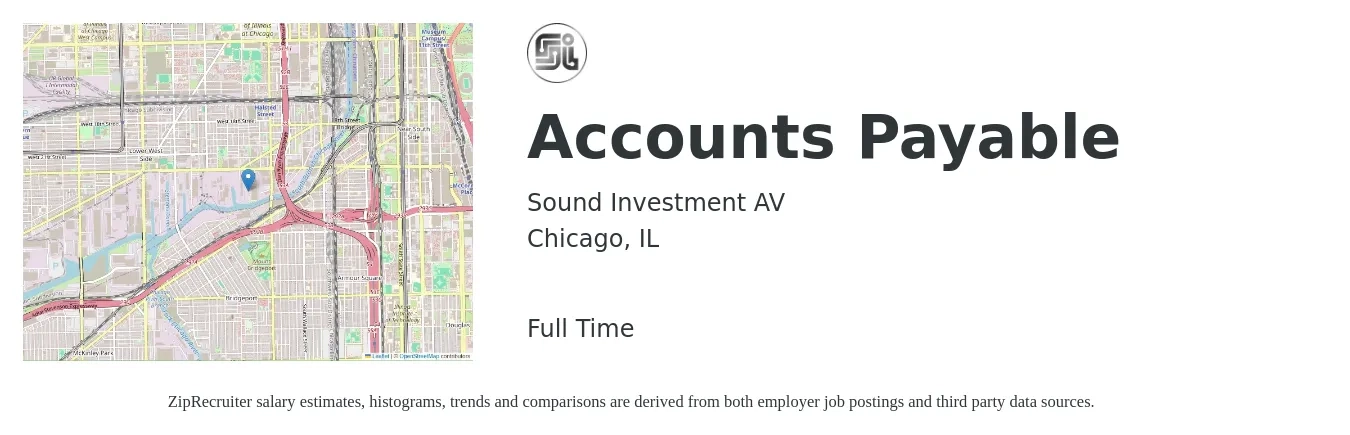 Sound Investment AV job posting for a Accounts Payable in Chicago, IL with a salary of $21 to $27 Hourly with a map of Chicago location.
