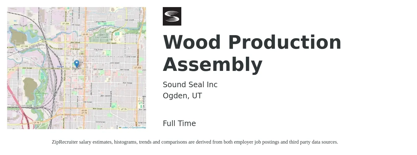 Sound Seal Inc job posting for a Wood Production Assembly in Ogden, UT with a salary of $16 to $19 Hourly with a map of Ogden location.