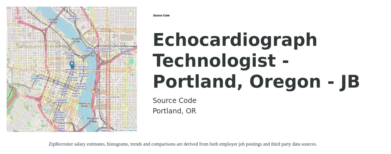 Source Code job posting for a Echocardiograph Technologist - Portland, Oregon - JB in Portland, OR with a salary of $2,040 to $2,930 Weekly with a map of Portland location.