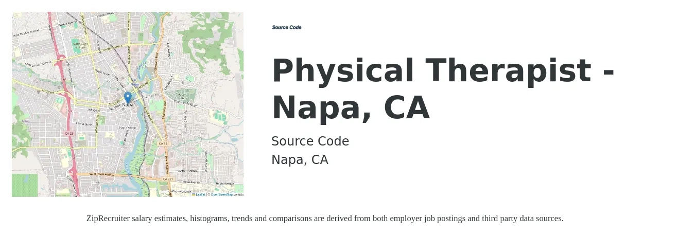 Source Code job posting for a Physical Therapist - Napa, CA in Napa, CA with a salary of $1,880 to $2,440 Weekly with a map of Napa location.