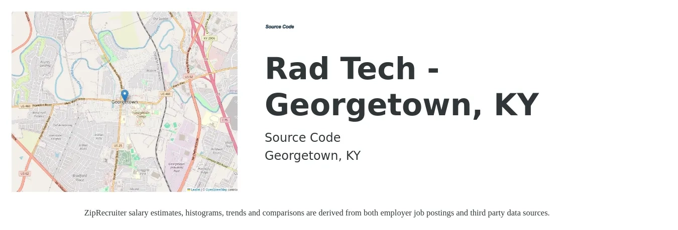 Source Code job posting for a Rad Tech - Georgetown, KY in Georgetown, KY with a salary of $30 to $54 Hourly with a map of Georgetown location.