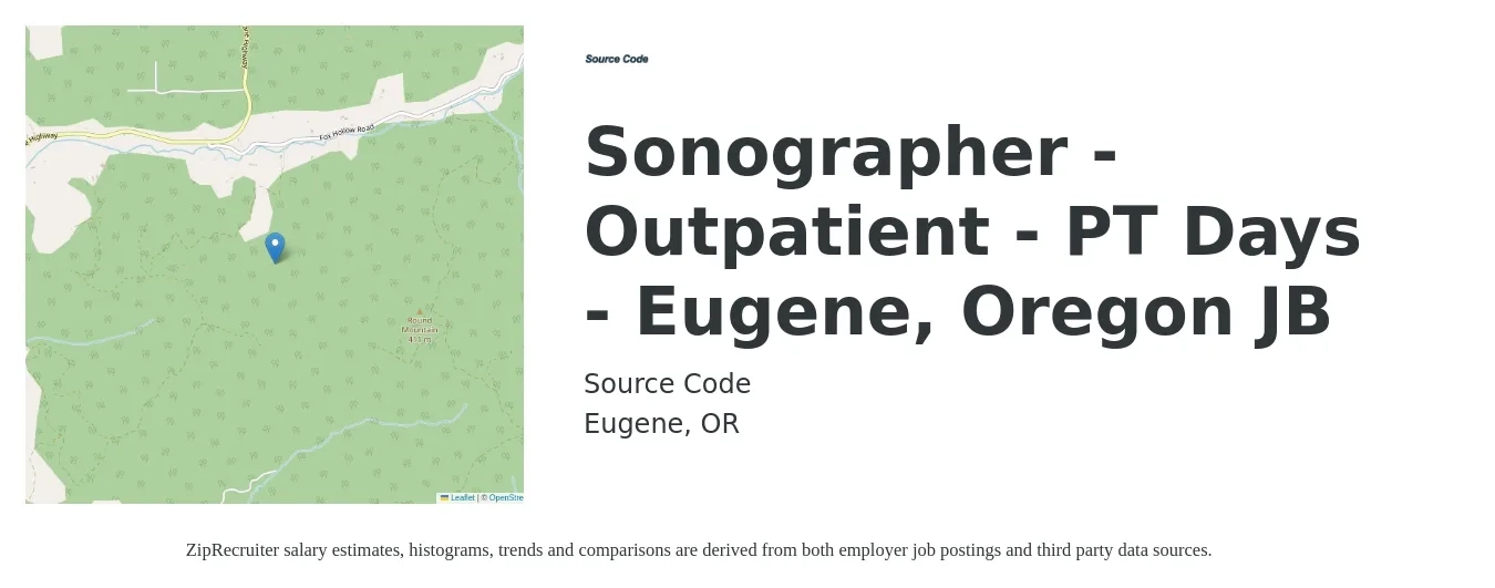 Source Code job posting for a Sonographer - Outpatient - PT Days - Eugene, Oregon JB in Eugene, OR with a salary of $1,630 to $2,750 Weekly with a map of Eugene location.
