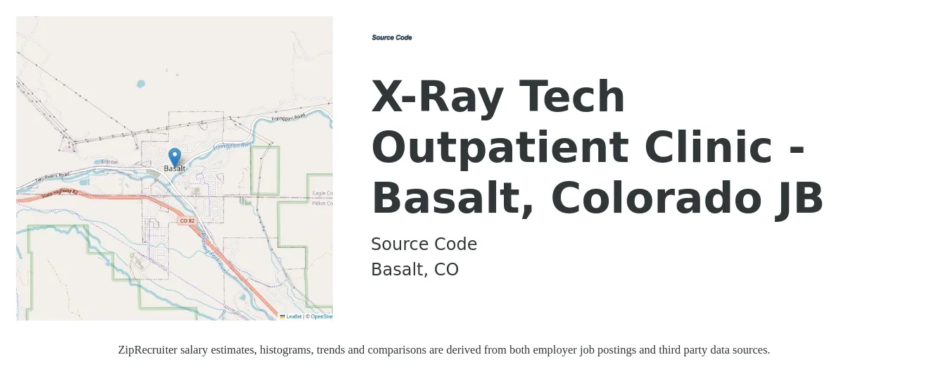 Source Code job posting for a X-Ray Tech Outpatient Clinic - Basalt, Colorado JB in Basalt, CO with a salary of $2,120 to $3,050 Weekly with a map of Basalt location.