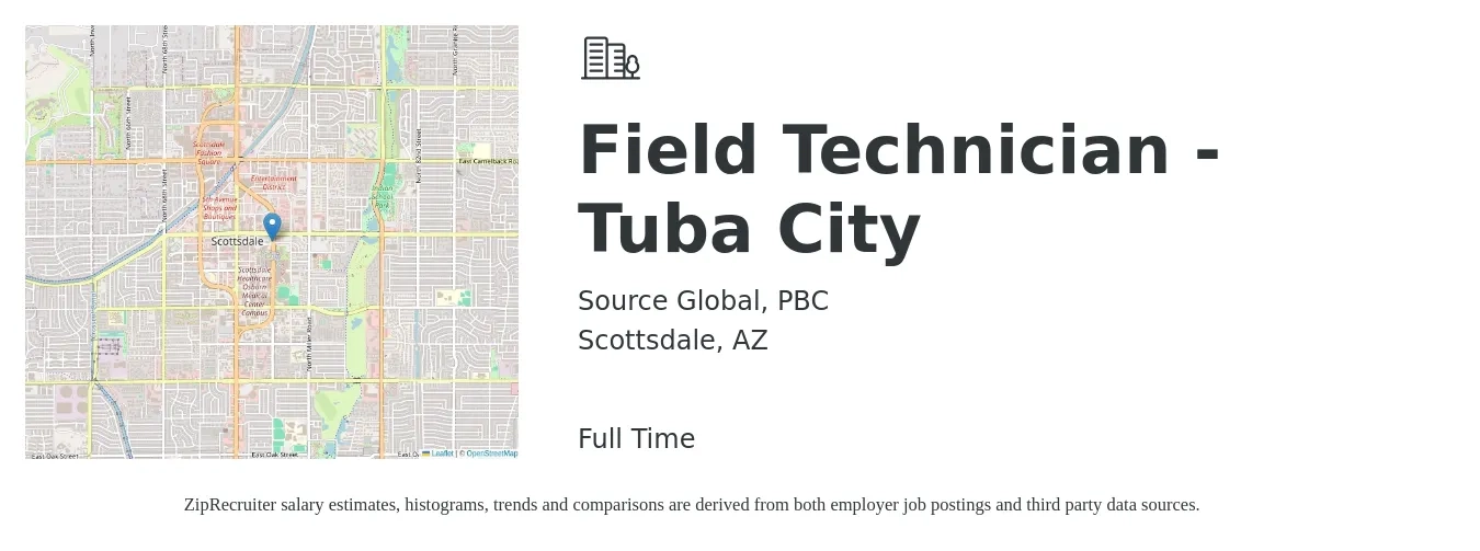 Source Global, PBC job posting for a Field Technician - Tuba City in Scottsdale, AZ with a salary of $19 to $26 Hourly with a map of Scottsdale location.