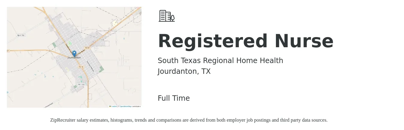 South Texas Regional Home Health job posting for a Registered Nurse in Jourdanton, TX with a salary of $28 to $44 Hourly with a map of Jourdanton location.