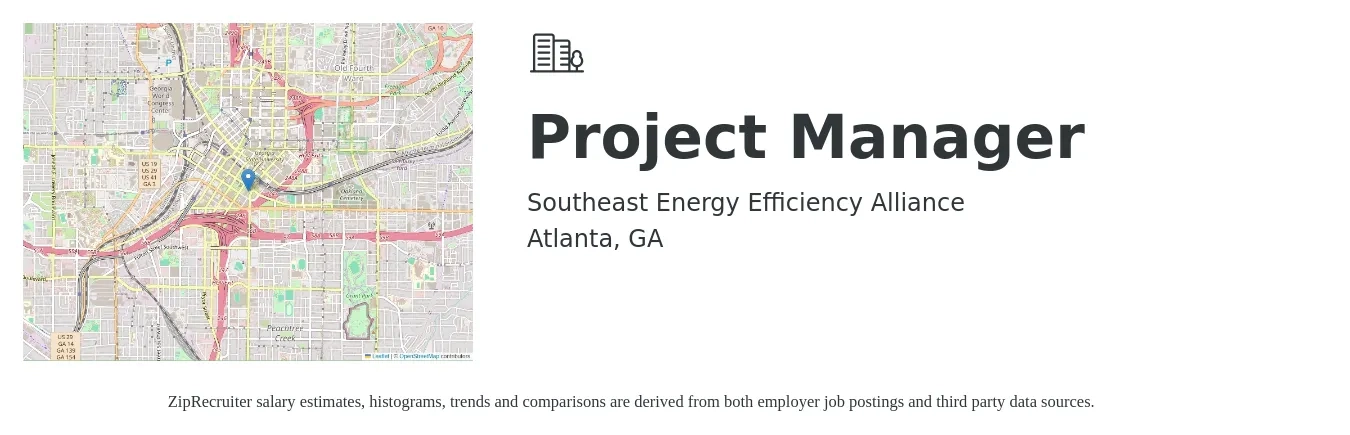 Southeast Energy Efficiency Alliance job posting for a Project Manager in Atlanta, GA with a salary of $75,500 to $118,300 Yearly with a map of Atlanta location.