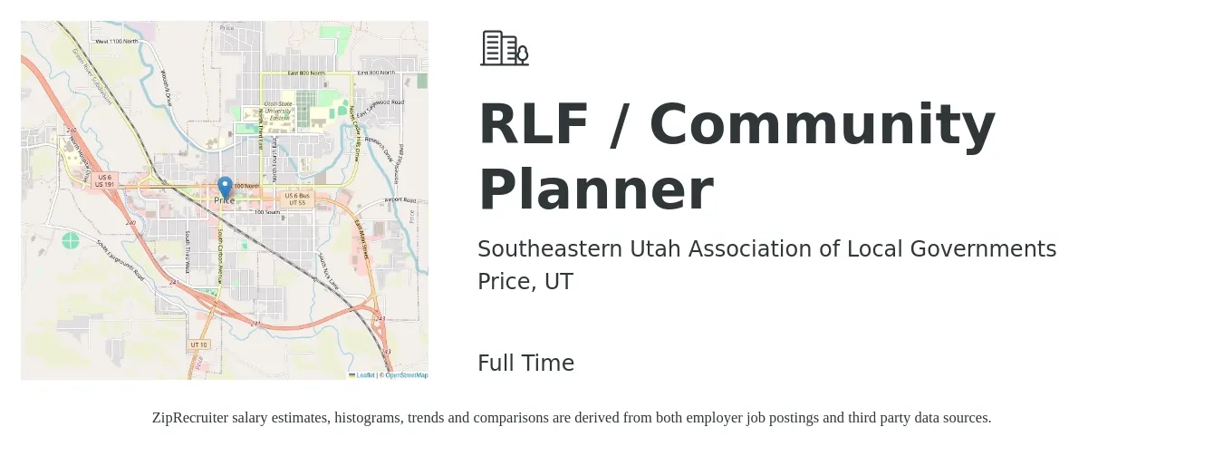 Southeastern Utah Association of Local Governments job posting for a RLF / Community Planner in Price, UT with a salary of $55,000 to $65,000 Yearly with a map of Price location.