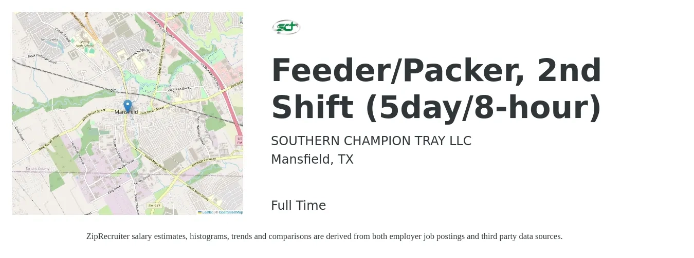 Southern Champion Tray job posting for a Feeder/Packer, 2nd Shift (5day/8-hour) in Mansfield, TX with a salary of $14 to $16 Hourly with a map of Mansfield location.