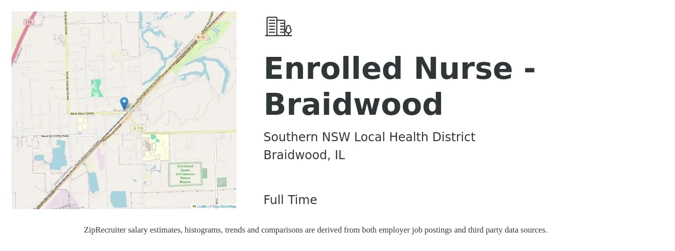 Southern NSW Local Health District job posting for a Enrolled Nurse - Braidwood in Braidwood, IL with a salary of $2,600 Weekly with a map of Braidwood location.