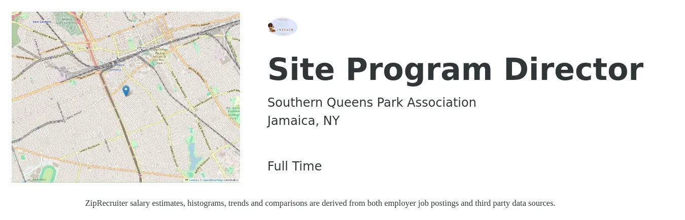 Southern Queens Park Association job posting for a Site Program Director in Jamaica, NY with a salary of $60,000 Yearly with a map of Jamaica location.