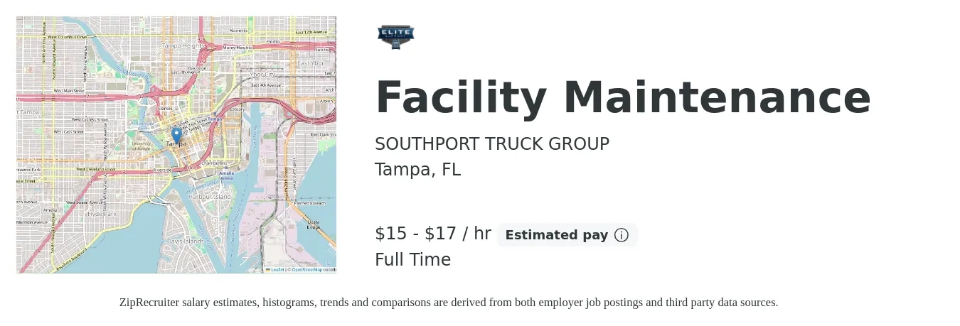 SOUTHPORT TRUCK GROUP job posting for a Facility Maintenance in Tampa, FL with a salary of $16 to $18 Hourly with a map of Tampa location.