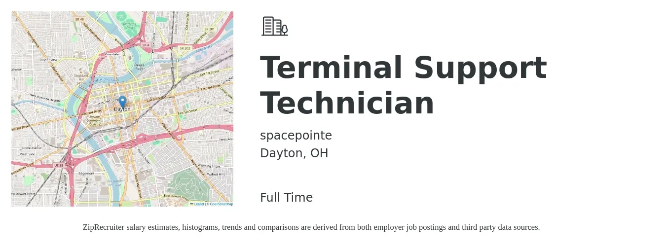 spacepointe job posting for a Terminal Support Technician in Dayton, OH with a salary of $35,000 to $42,000 Yearly with a map of Dayton location.