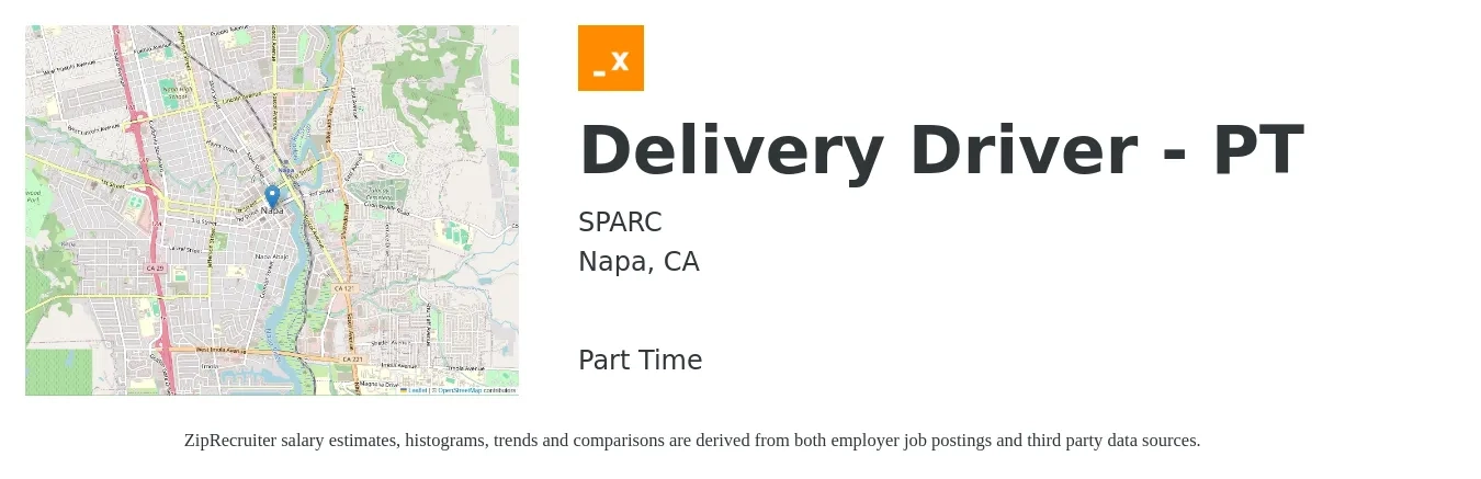 SPARC job posting for a Delivery Driver - PT in Napa, CA with a salary of $22 to $27 Hourly with a map of Napa location.