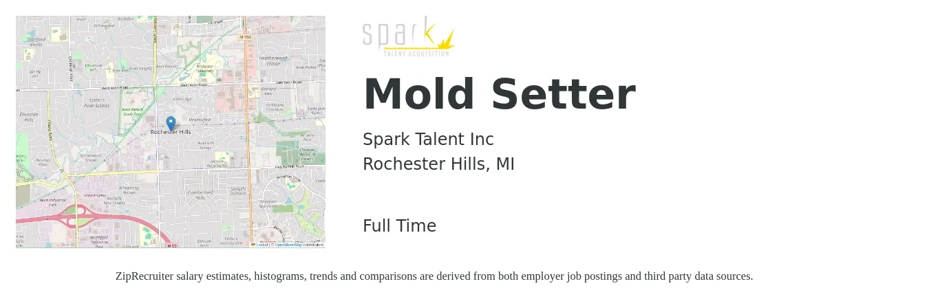 Spark Talent Inc job posting for a Mold Setter in Rochester Hills, MI with a salary of $16 to $20 Hourly with a map of Rochester Hills location.