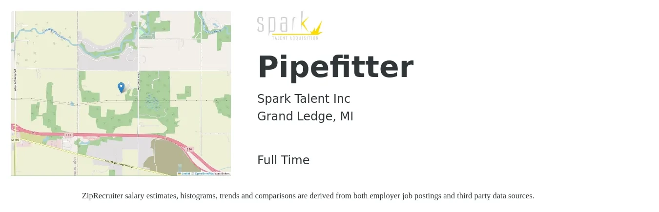 Spark Talent Inc job posting for a Pipefitter in Grand Ledge, MI with a salary of $23 to $30 Hourly with a map of Grand Ledge location.