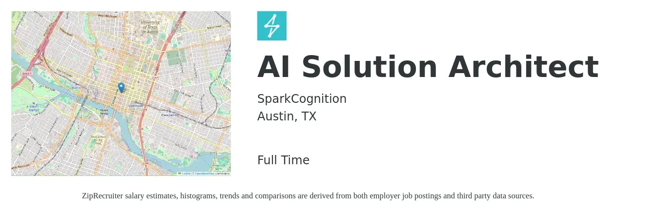 SparkCognition job posting for a AI Solution Architect in Austin, TX with a salary of $62 to $82 Hourly with a map of Austin location.