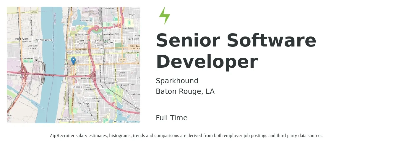 Sparkhound job posting for a Senior Software Developer in Baton Rouge, LA with a salary of $48 to $63 Hourly with a map of Baton Rouge location.