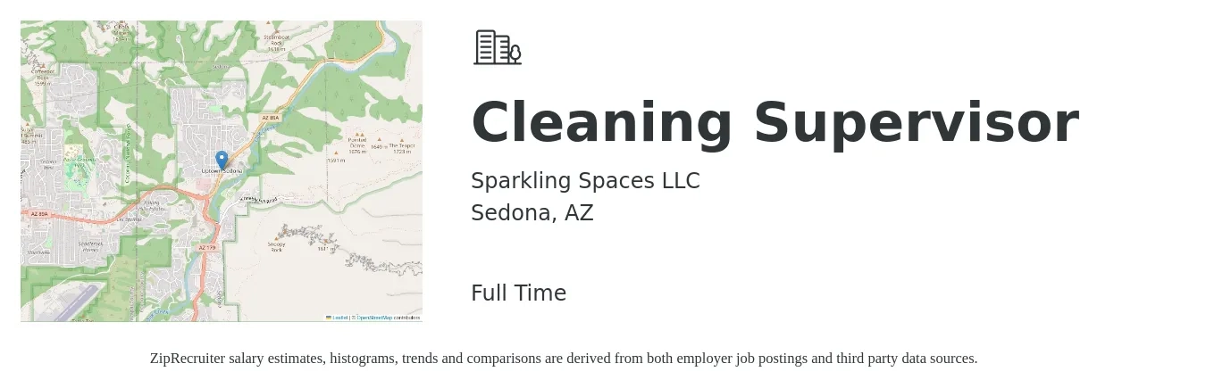 Sparkling Spaces LLC job posting for a Cleaning Supervisor in Sedona, AZ with a salary of $16 to $19 Hourly with a map of Sedona location.