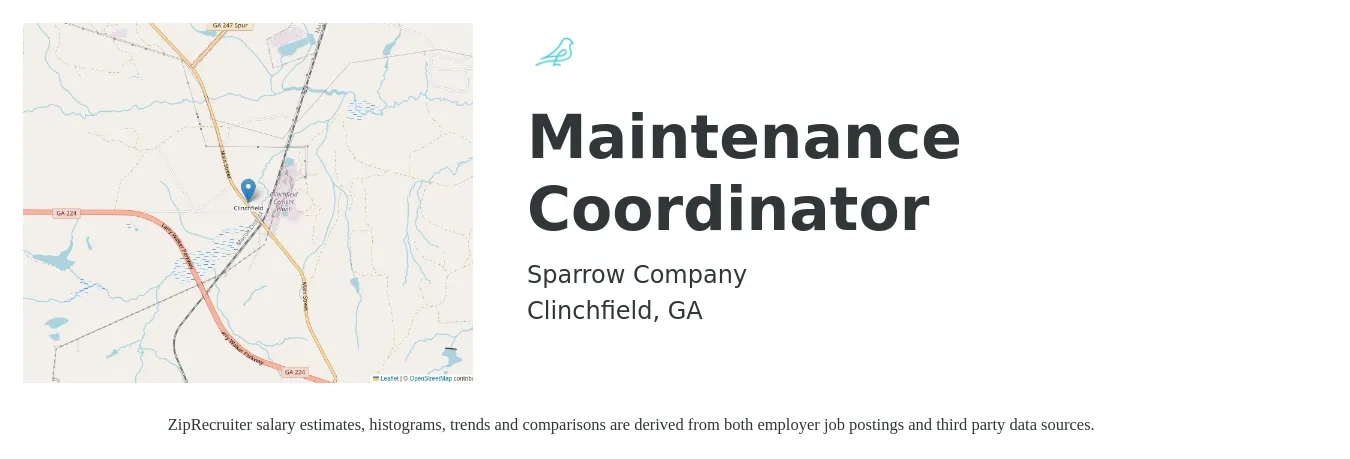 Sparrow Company job posting for a Maintenance Coordinator in Clinchfield, GA with a salary of $18 to $26 Hourly with a map of Clinchfield location.