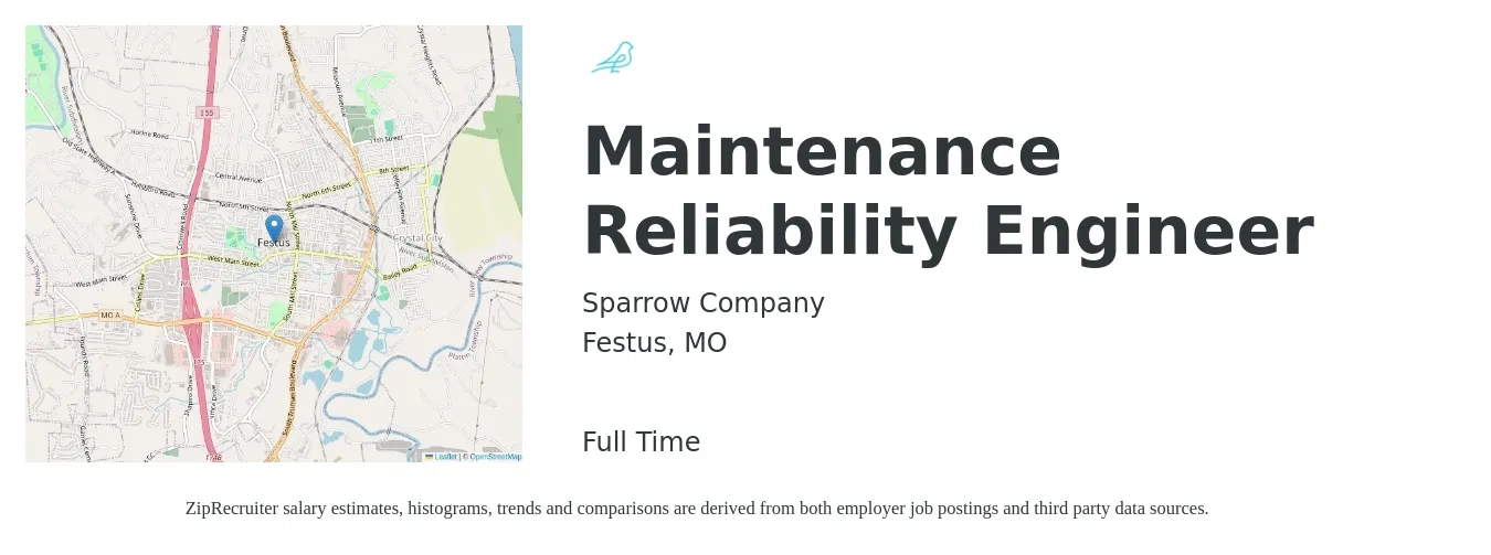 Sparrow Company job posting for a Maintenance Reliability Engineer in Festus, MO with a salary of $16 to $28 Hourly with a map of Festus location.