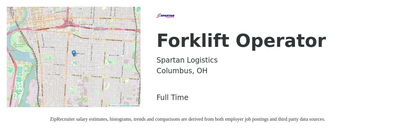 Spartan Logistics job posting for a Forklift Operator in Columbus, OH with a salary of $16 to $19 Hourly with a map of Columbus location.