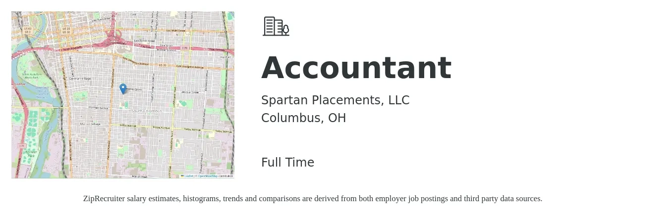 Spartan Placements, LLC job posting for a Accountant in Columbus, OH with a salary of $51,700 to $75,800 Yearly with a map of Columbus location.
