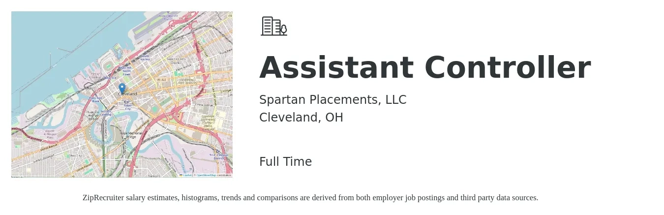 Spartan Placements, LLC job posting for a Assistant Controller in Cleveland, OH with a salary of $81,000 to $115,400 Yearly with a map of Cleveland location.