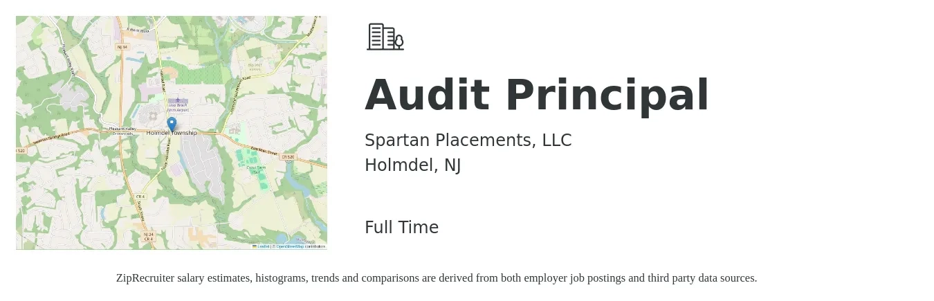 Spartan Placements, LLC job posting for a Audit Principal in Holmdel, NJ with a salary of $116,200 to $152,500 Yearly with a map of Holmdel location.