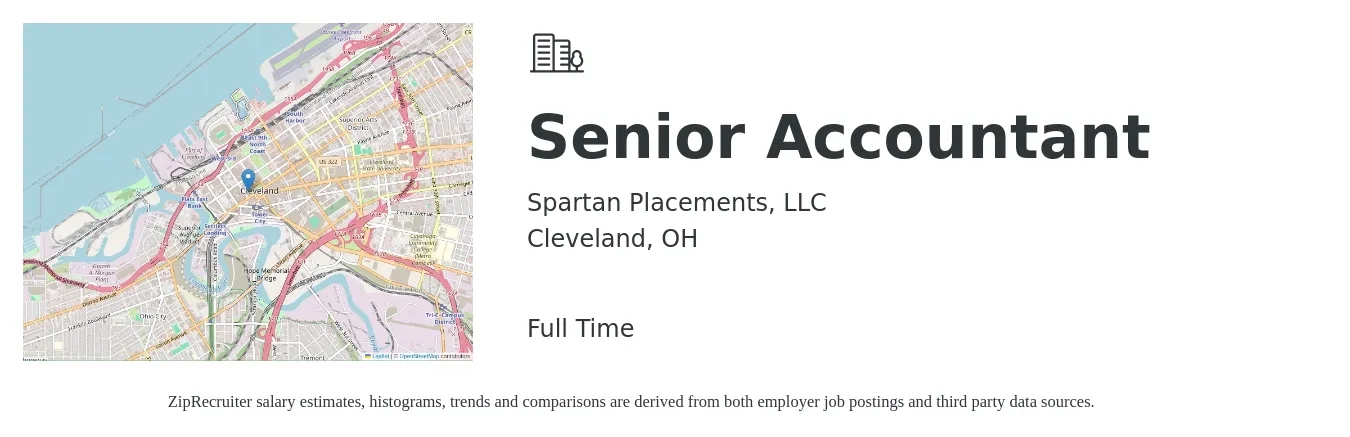 Spartan Placements, LLC job posting for a Senior Accountant in Cleveland, OH with a salary of $71,800 to $90,200 Yearly with a map of Cleveland location.