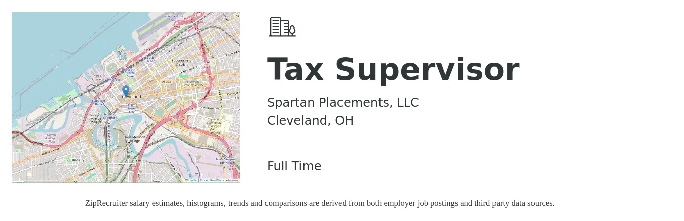 Spartan Placements, LLC job posting for a Tax Supervisor in Cleveland, OH with a salary of $107,700 to $141,100 Yearly with a map of Cleveland location.