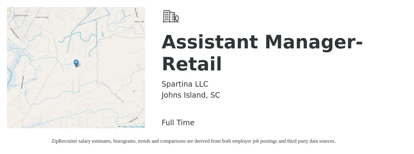 Spartina LLC job posting for a Assistant Manager- Retail in Johns Island, SC with a salary of $16 to $22 Hourly with a map of Johns Island location.