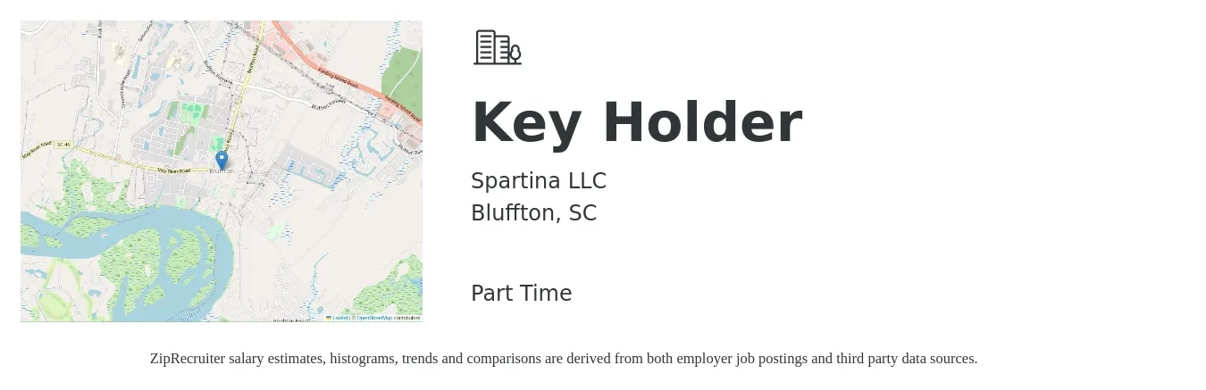 Spartina LLC job posting for a Key Holder in Bluffton, SC with a salary of $13 to $16 Hourly with a map of Bluffton location.