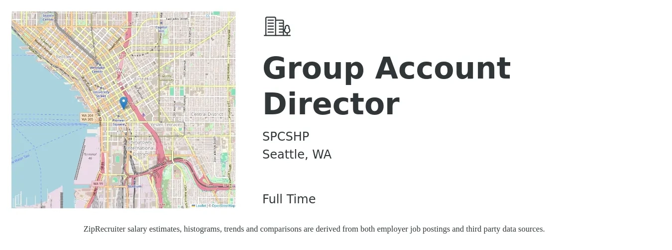 SPCSHP job posting for a Group Account Director in Seattle, WA with a salary of $85,400 to $121,200 Yearly with a map of Seattle location.