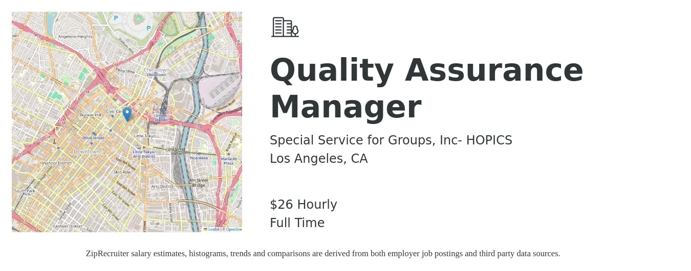 Special Service for Groups, Inc- HOPICS job posting for a Quality Assurance Manager in Los Angeles, CA with a salary of $28 Hourly with a map of Los Angeles location.