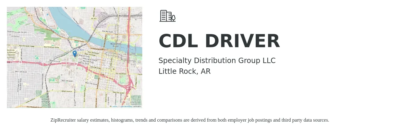 Specialty Distribution Group LLC job posting for a CDL DRIVER in Little Rock, AR with a salary of $24 to $41 Hourly with a map of Little Rock location.