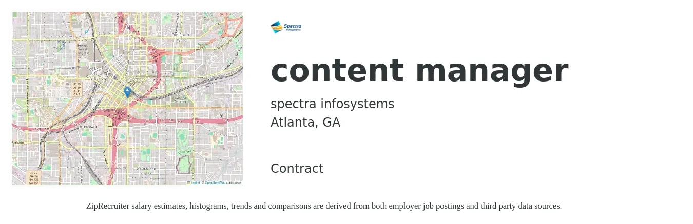 spectra infosystems job posting for a content manager in Atlanta, GA with a salary of $26 to $45 Hourly with a map of Atlanta location.